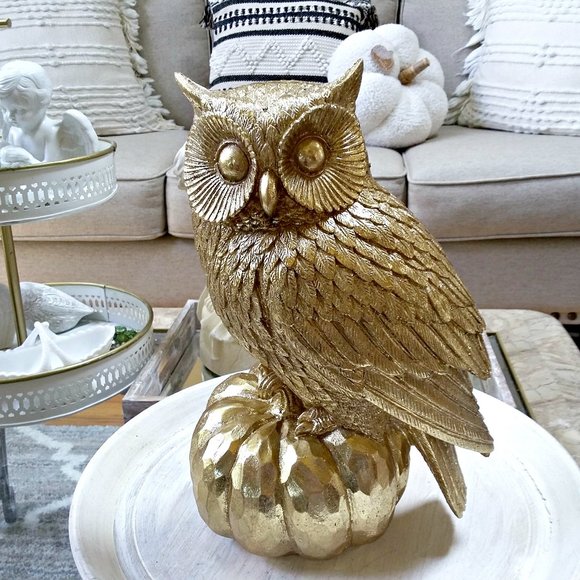 NEW! EXQUISITE Gold OWL ON A PUMPKIN DECOR - Picture 4 of 4